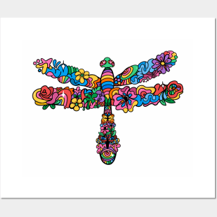 Dragon Fly Floral Doodle Posters and Art